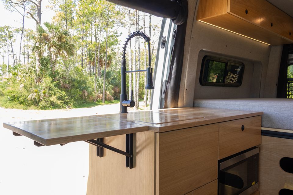 The Drifter galley with a fold-out counter
